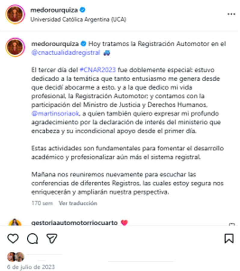 Texto de la publicación de julio de 2023: primera persona, dividido en párrafos.